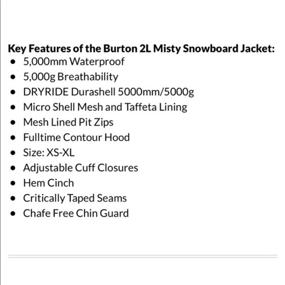 ‼SOLD‼ Burton Misty 2L Kunshan Snowboarding Jacket - Picture 8 of 8